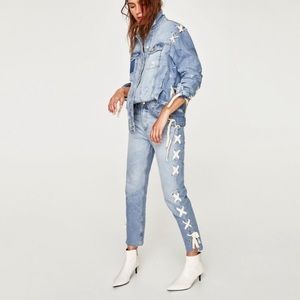 Zara Trafaluc lace-up straight cut jeans
